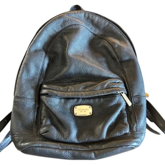 Michael Kors Black Pebbled Leather Backpack with Gold Logo Plate - Picture 1 of 10